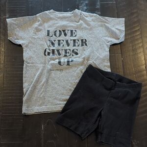Love Never Hives Up Graphic Tee T-Shirt and Black Ribbed Bike Shorts